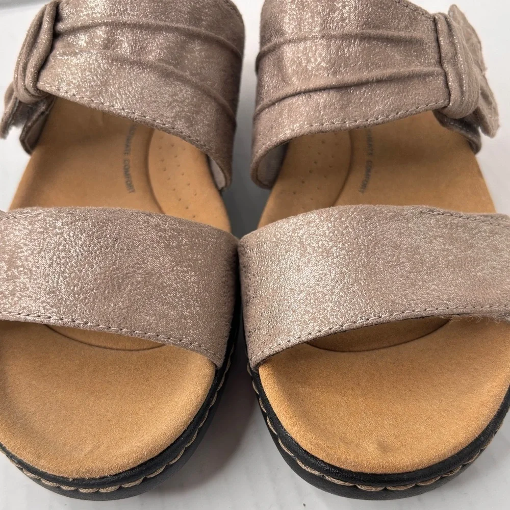 Clarks Merliah Charm Comfort Sandals Taupe Metallic Slides Size 6.5 Adjustable